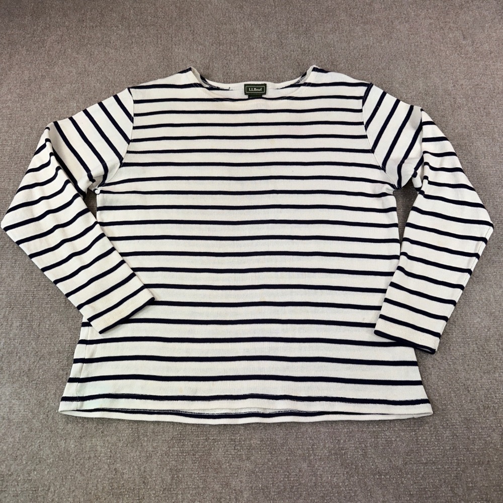 LL Bean Womens Medium M Striped Long Sleeve Cotton Ribbed Boat Neck Top 0U527